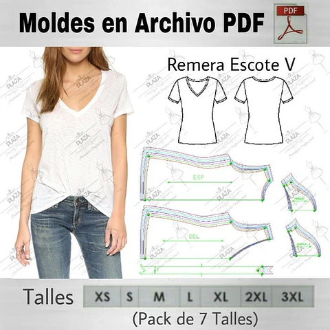 Moldes Patrones Imprimibles Polera Escote V Xs Al 2xl