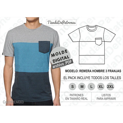Molde Patron Imprimible Polera Hombre Talles Del S Al 2xl