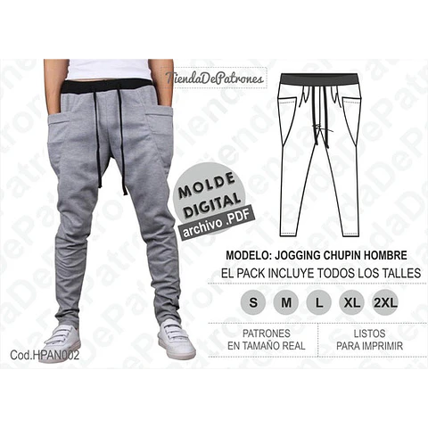 Molde Patron Imprimible Jogging Chupin Hombre Talle S Al 2xl
