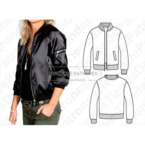 Molde Patron Coreldraw Chaqueta Bomber Jacket Mujer 38 Al 44