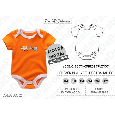 Moldes Patrones Body Manga Corta Bebes Talles 1/3/4/6/9/12m