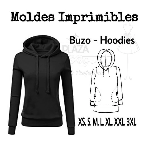 Moldes Patrones Imprimibles Polerón Hoodie Bolsillos  Xs Al 3xl