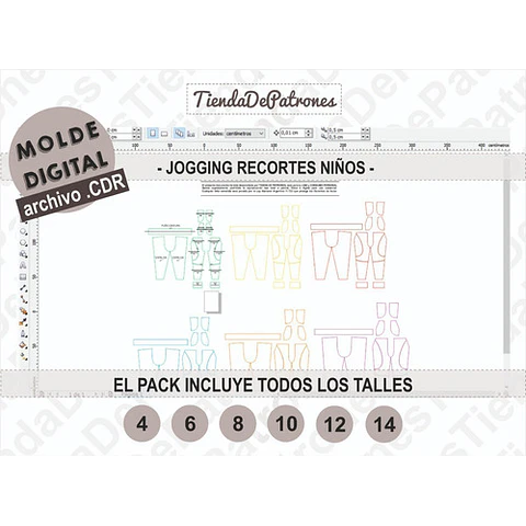 Molde Patron Coreldraw Jogger Niños Recortes Talles 4 Al 14