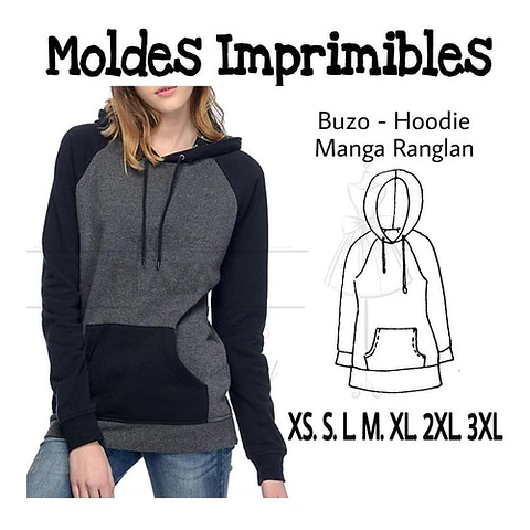 Moldes Patrones Imprimibles Polerón Hoodie Raglan  Xs Al 3xl