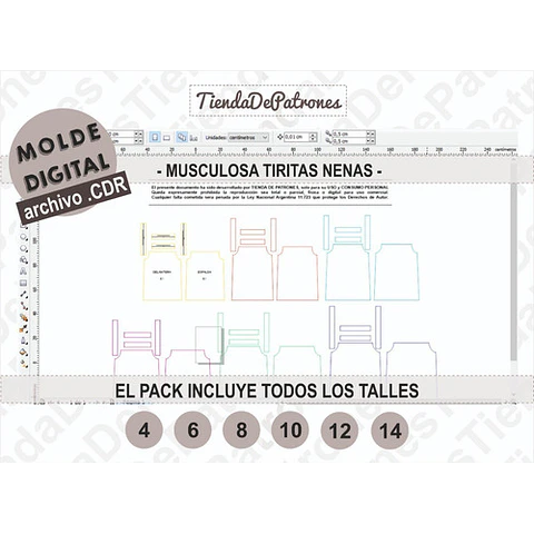 Molde Patron Coreldraw Musculosa Tiritas Nenas Talle 4 Al 14