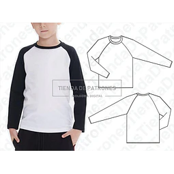 Molde Coreldraw Remera Niños Ranglan Manga Larga Del 4 Al 14