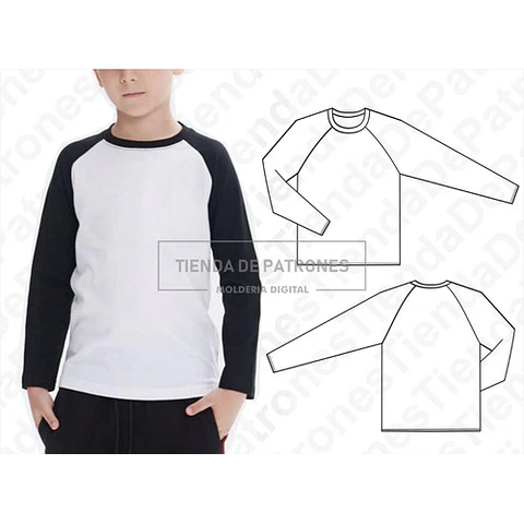 Molde Coreldraw Remera Niños Ranglan Manga Larga Del 4 Al 14