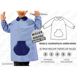 Molde Patron Imprimible Guardapolvo Jardin Ranglan 2/3/4/5/6