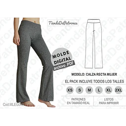Molde Patron Imprimible Calza Recta Mujer Del Xs Al 2xl