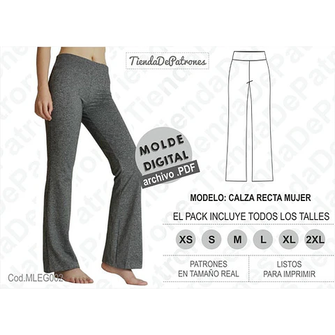 Molde Patron Imprimible Calza Recta Mujer Del Xs Al 2xl