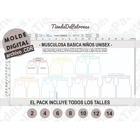 Molde Patron Coreldraw Musculosa Niños Talles 2 Al 14