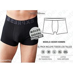 Molde Patron Imprimible Boxer Basico Hombre Del S Al 2xl