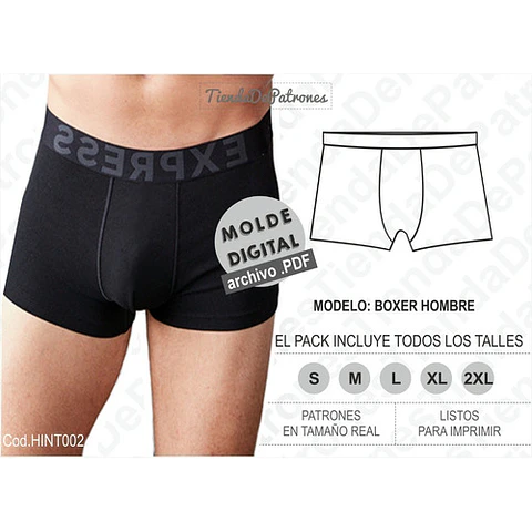 Molde Patron Imprimible Boxer Basico Hombre Del S Al 2xl