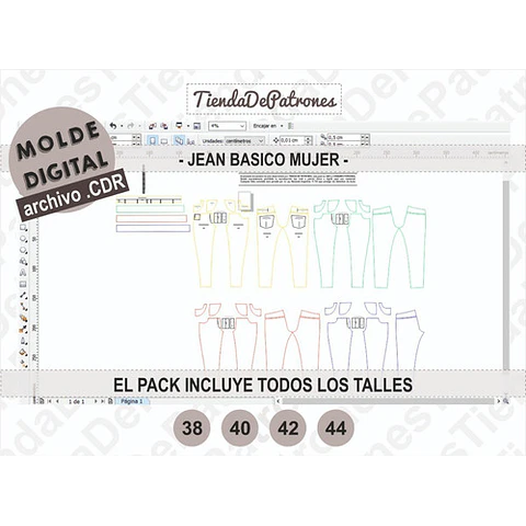 Molde Patron Coreldraw Jean Basico Chupin Mujer Del 38 Al 44