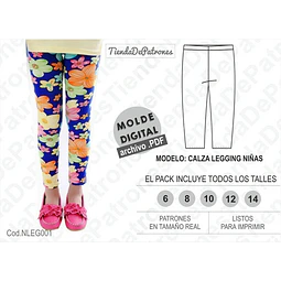 Molde Patron Calza Legging Niñas Pack Talles 6/8/10/12/14