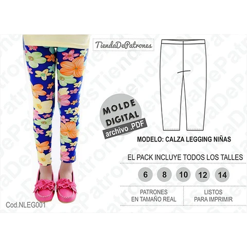 Molde Patron Calza Legging Niñas Pack Talles 6/8/10/12/14