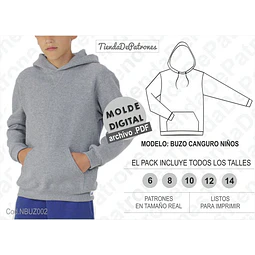 Molde Patron Imprimible Buzo Canguro Niños Talles Del 6al14