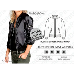 Molde Patrón Imprimible Bomber Jacket Mujer Del 38 Al 44
