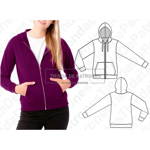 Molde Patron Imprimible Buzo Canguro Mujer Talles Xs Al Xl