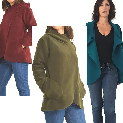 Molde Digital Abrigo Polar Cruzado Con capucha Talles S al XXL