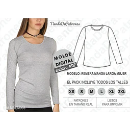 Moldes Patrones Remera Manga Larga Mujer Talle Xs Al 2xl