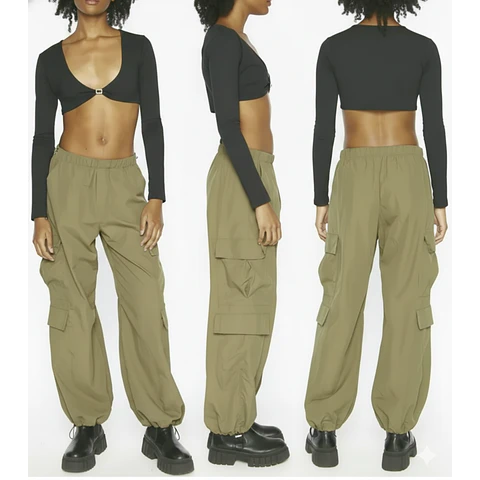 Molde Digital Pantalón Parachute Con bolsillos Cargo, Talles S A Xxl