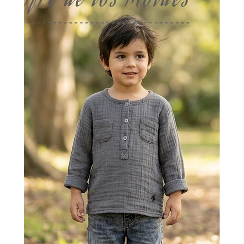 Molde Digital Remera Bebe Manga larga con abotonadura, Talles 6 A 8