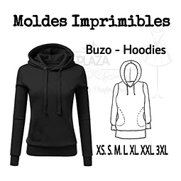 Moldes Patrones Imprimibles Buzo Hoodie Bolsillos  Xs Al 3xl
