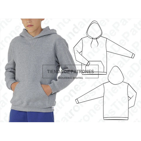 Molde Patron Coreldraw Buzo Canguro Niños Talles 6 Al 14