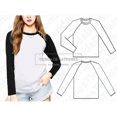 Molde Patron Coreldraw Remera Mujer Manga Ranglan S Al 2xl
