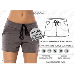 Molde Patron Imprimible Short Deportivo Mujer Talles 38 A 46