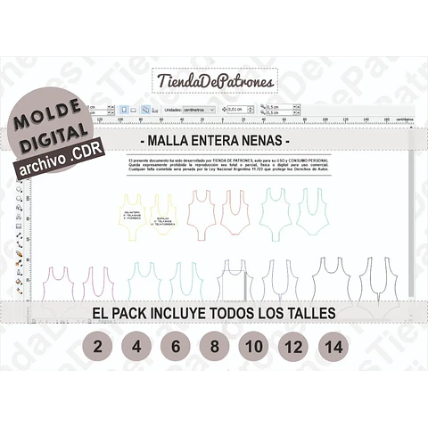Molde Patron Coreldraw Malla Entera Nenas Talles 2 Al 14