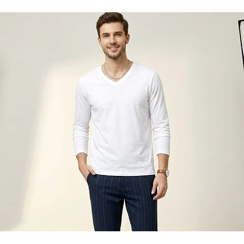 Molde Digital Remera Manga Larga Cuello V, Talles S Al Xxl