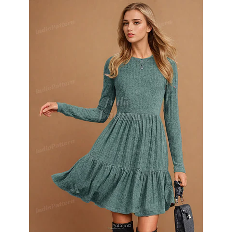 Tiered Dress Sewing Pattern | Dress Pattern | Sewing Patterns | Women Dress Pattern | Beginner Sewing Pattern for Women | Long Sleeved Dress