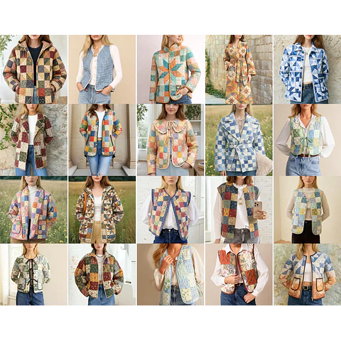 20 Quilted Sewing Patterns Bundle | Women Sewing Patterns | Jacket Sewing Pattern | Vest Pattern | Patchwork Patterns | Coat Patterns Women