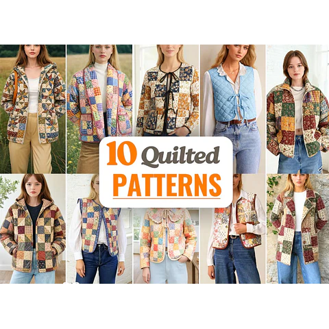 Quilted Sewing Patterns Bundle | Women Sewing Patterns | Jacket Sewing Pattern | Vest Pattern | Patchwork Patterns | Coat Patterns Women