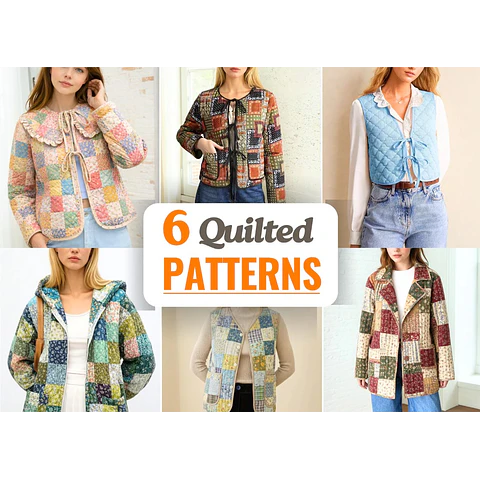 Quilted Sewing Patterns Bundle | Women Sewing Patterns | Jacket Sewing Pattern | Vest Pattern | Patchwork Patterns | Coat Patterns Women