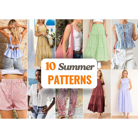 Sewing Patterns Bundle +10 | Women Patterns | Beginner Patterns | Dress Pattern | Pants Patterns | Skirt Pattern | Shorts Pattern Summer
