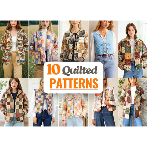 Quilted Sewing Patterns Bundle | Women Sewing Patterns | Jacket Sewing Pattern | Vest Pattern | Patchwork Patterns | Coat Patterns Women