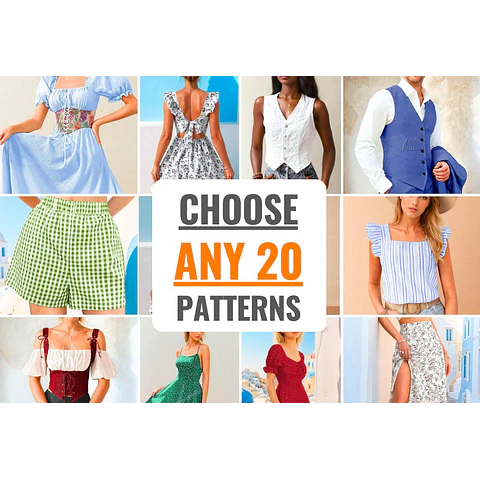 Sewing Patterns Bundle | Choose Any 20 Patterns! Women Sewing Patterns, Men Patterns, Beginner Sewing Patterns, Dress Pattern, Skirt Pattern