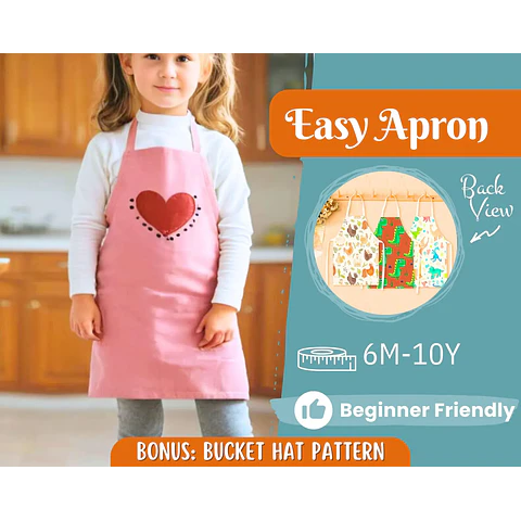 Apron Sewing Pattern for Kids, Apron Pattern, Kids Pattern, Pinafore Pattern, Beginner Pattern, Sewing Pattern Toddlers, Baby Sewing Pattern