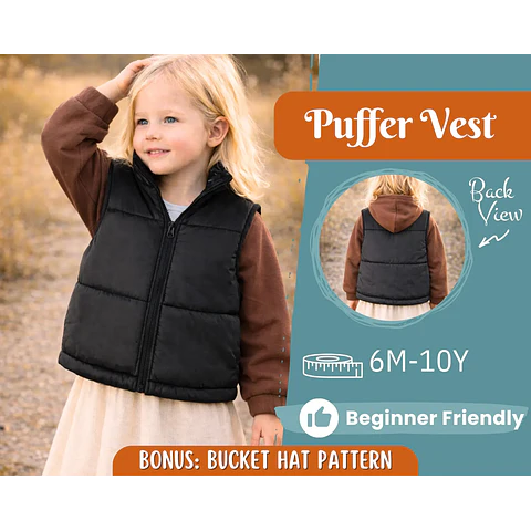 Puffer Vest Sewing Pattern for Kids, Puffer Vest, Kids Pattern, PDF Pattern, Beginner Pattern, Sewing Pattern Toddlers, Kids Jacket Pattern