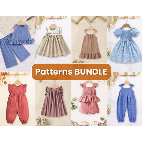 Kids Bundle, Overalls for Kids, Sewing Patterns for Kids PDF, PDF Pattern, Jumpsuit Pattern, Kids Sewing Patterns, Kids Patterns, Girl Dress