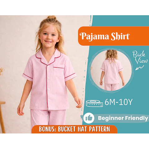 Pajama Shirt Sewing Pattern for Kids, Shirt Pattern, Kids Pattern, PDF Pattern, Beginner Pattern, Sewing Pattern Toddlers, Pyjama Shirt