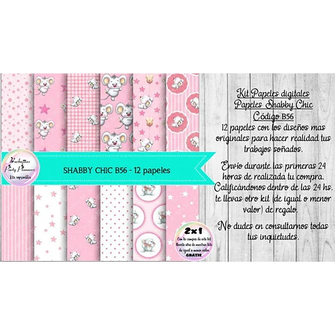 Papeles Digitales Shabby Chic Ratoncitos Rosas B56