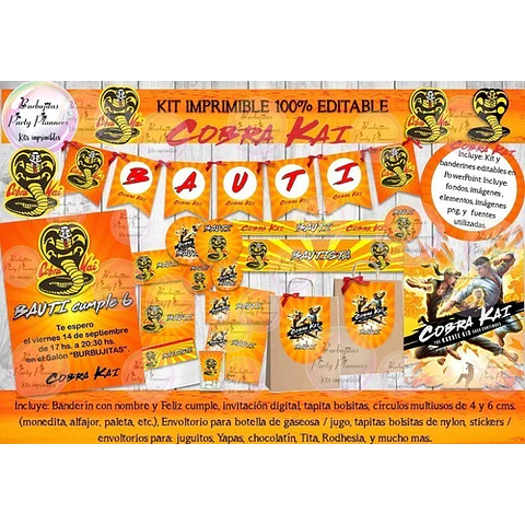 Kit Imprimible Candy Bar Cobra Kai 100% Editable