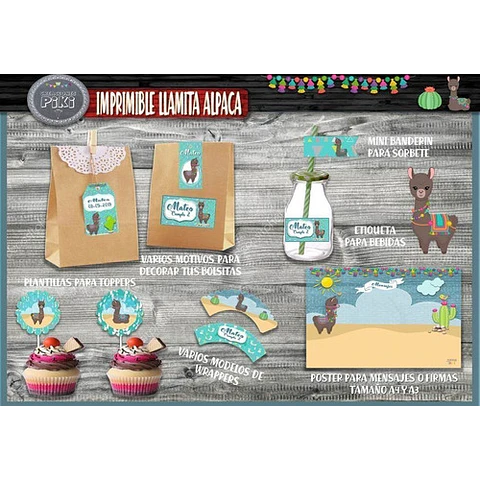 Kit Imprimible Candy Bar Llama Llamita Alpaca Cactus Full