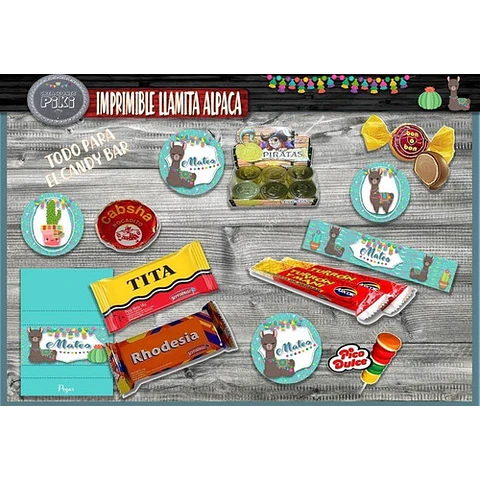 Kit Imprimible Candy Bar Llama Llamita Alpaca Cactus Full