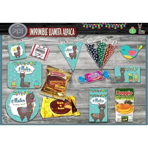 Kit Imprimible Candy Bar Llama Llamita Alpaca Cactus Full