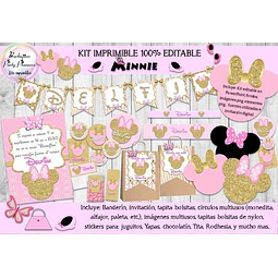 Kit Imprimible Minnie Rosa Y Dorado 100% Editable